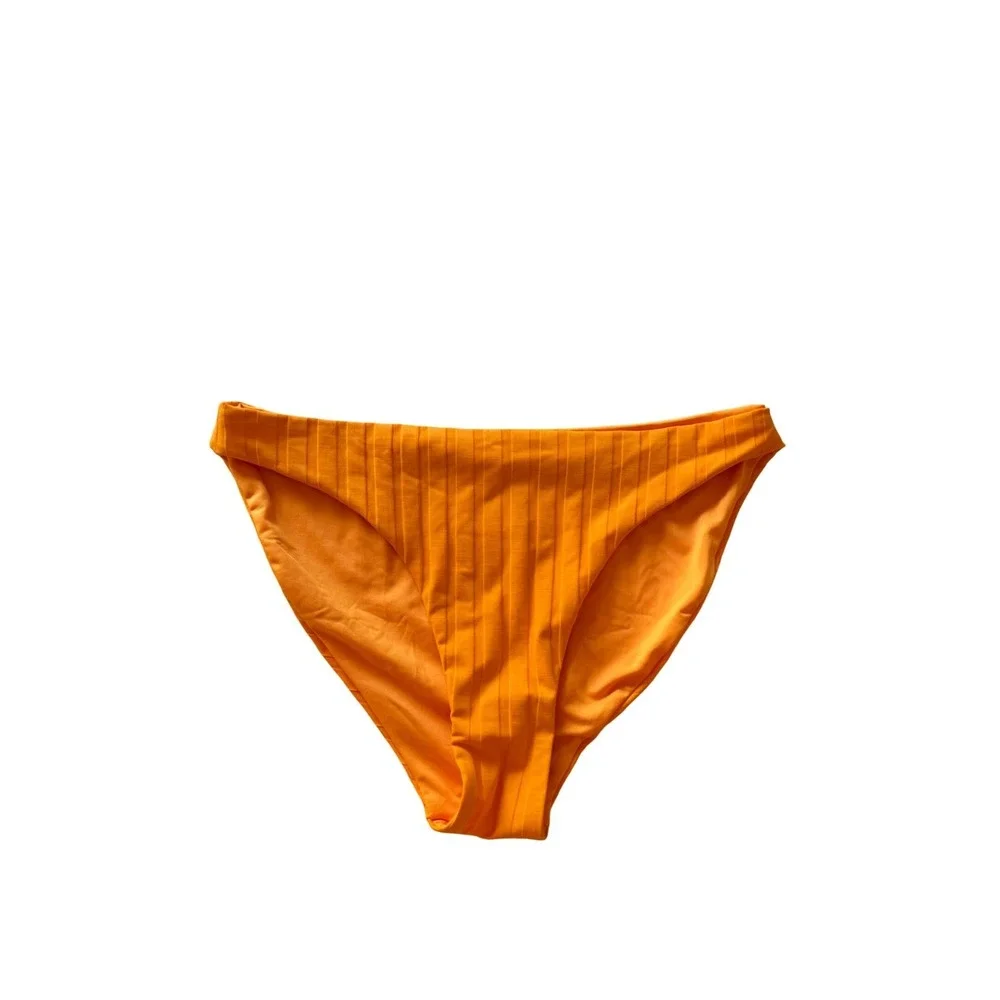 Vitamin A Orange Ribbed Bikini Bottom Nylon Swimwear‎ Medium NEW